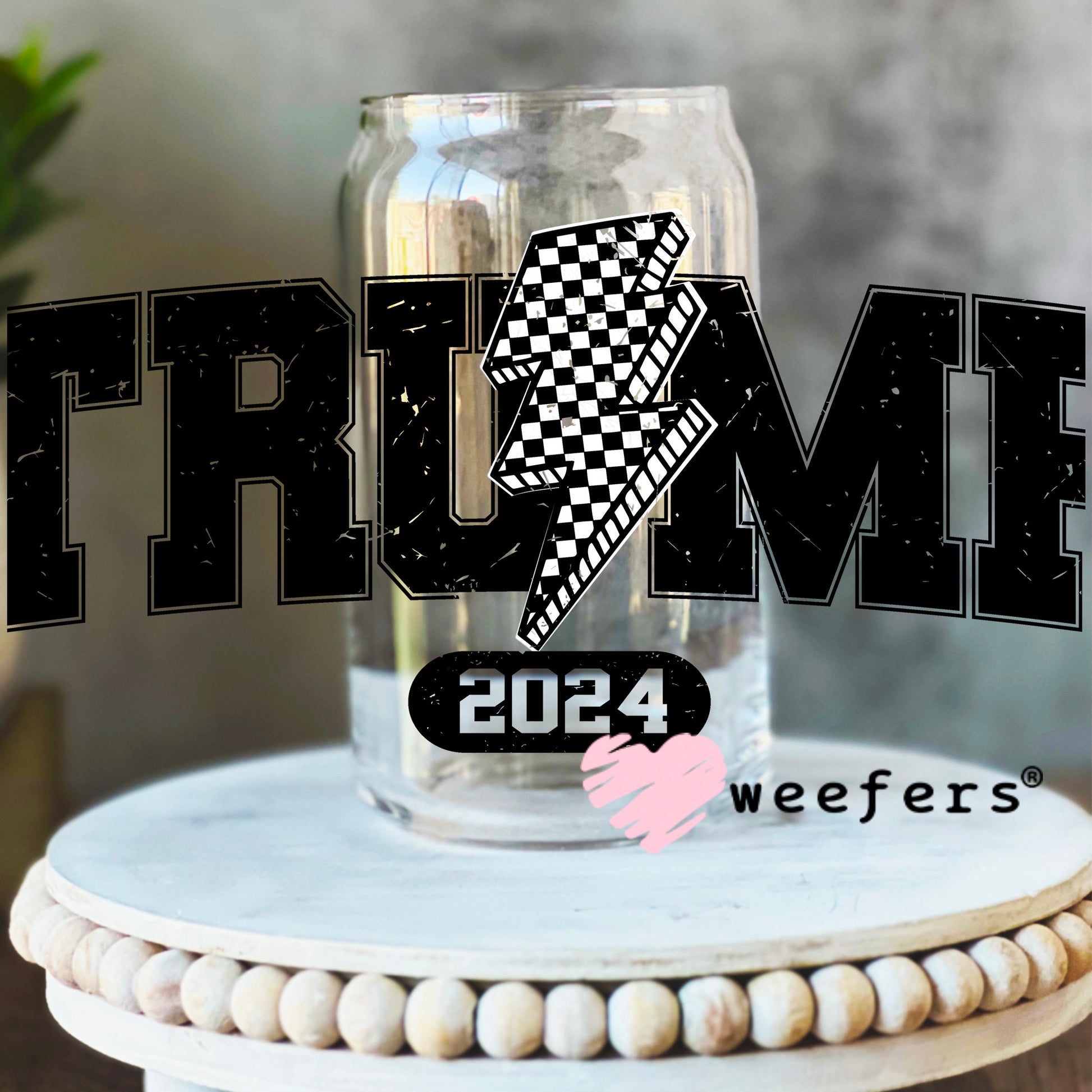 Trump Checkered Lightening Bolt 2024 UV DTF Cup Wrap 16oz Libbey Glass Original Size Weefers