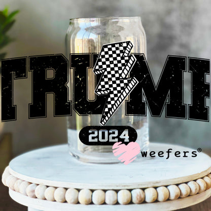 Trump Checkered Lightening Bolt 2024 UV DTF Cup Wrap 16oz Libbey Glass Original Size Weefers