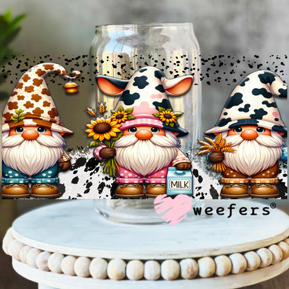Cow Milking Gnomes DTF Cup Wrap 16oz Libbey Glass Original Size Weefers