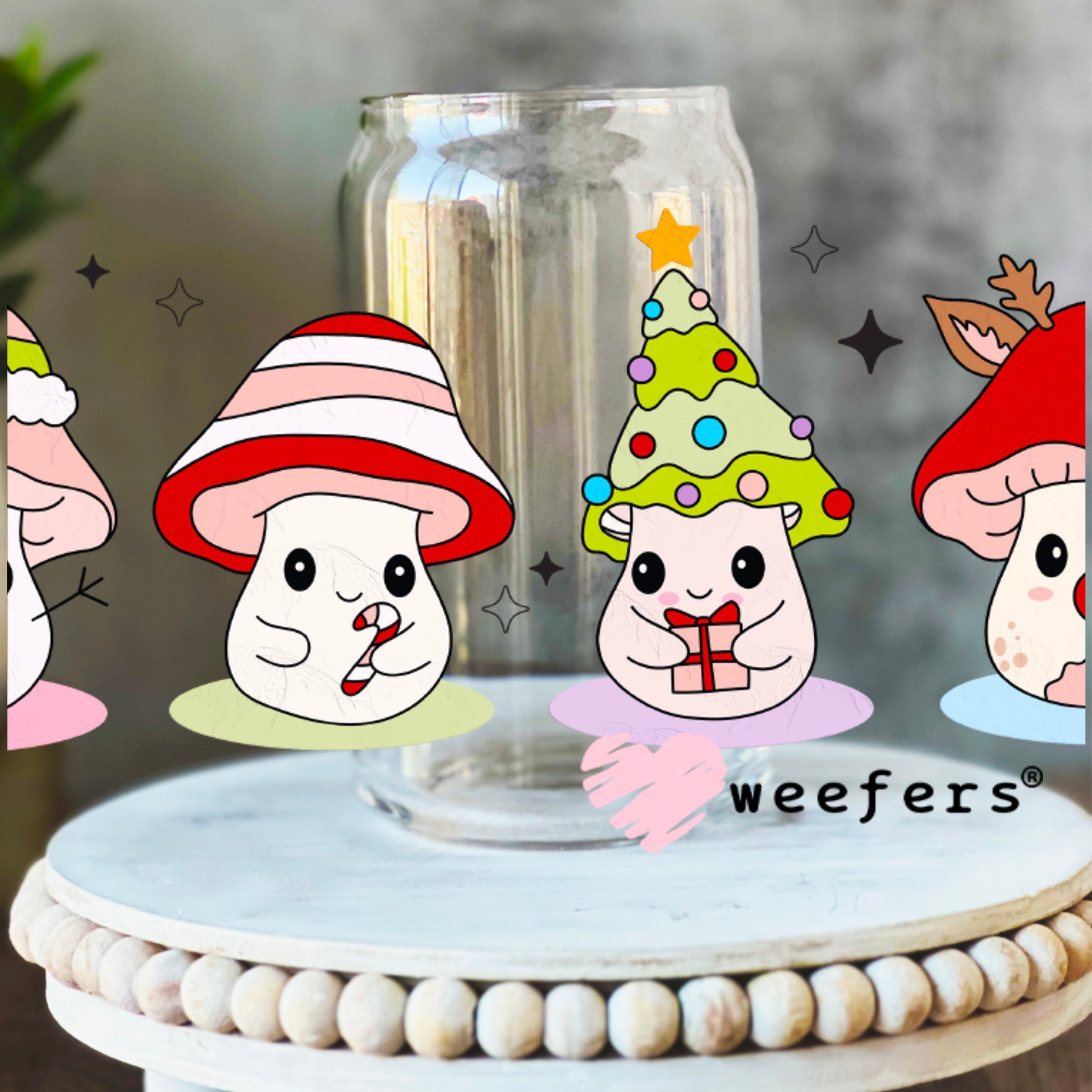 Christmas Mushrooms UV DTF Cup Wrap 16oz Libbey Glass Original Size Weefers