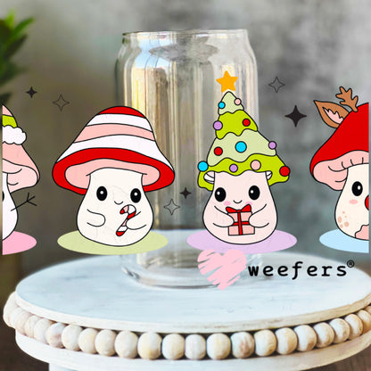 Christmas Mushrooms UV DTF Cup Wrap 16oz Libbey Glass Original Size Weefers