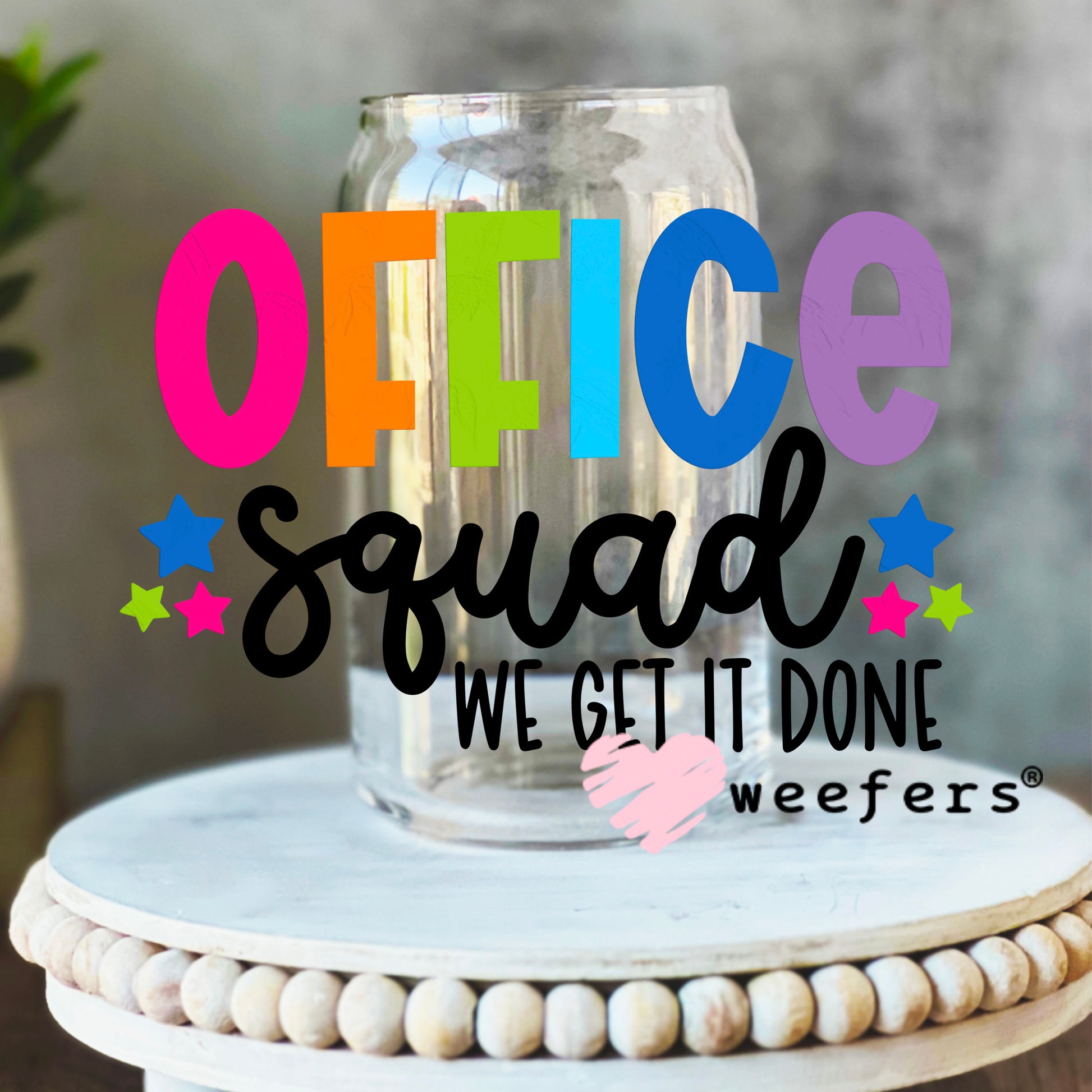 Office Squad We Get It Done UV DTF Decal 16oz Libbey Glass Original Size Weefers