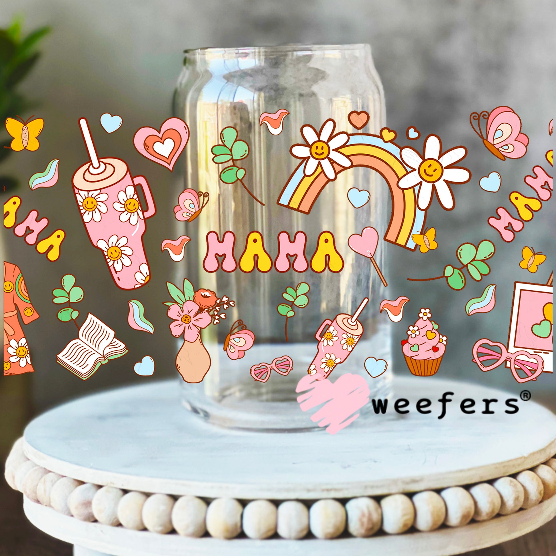 Mama Favorite Things UV DTF Cup Wrap 16oz Libbey Glass Original Size Weefers