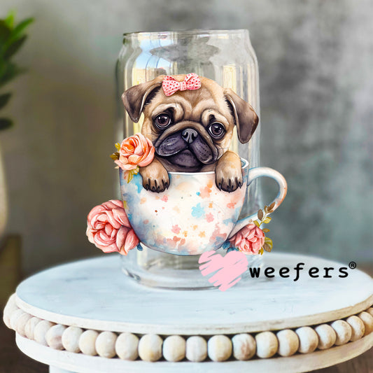 Cup of Cuteness Pug UV DTF Decal 16oz Libbey Glass Original Size Weefers