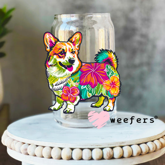 Preppy Corgi UV DTF Decal 16oz Libbey Glass Original Size Weefers