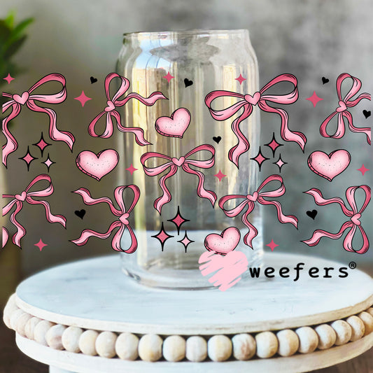 Coquette Bows and Hearts UV DTF Cup Wrap 16oz Libbey Glass Original Size Weefers
