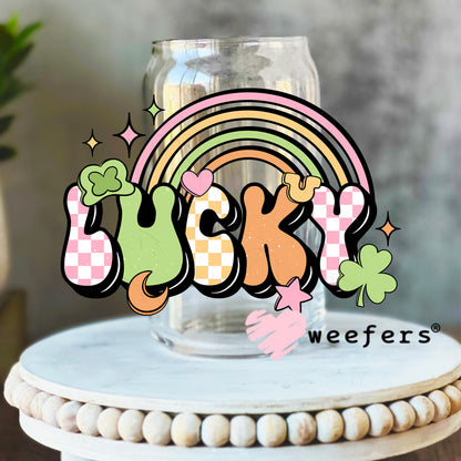 Lucky St Patrick's Day UV DTF Decal 16oz Libbey Glass Original Size Weefers
