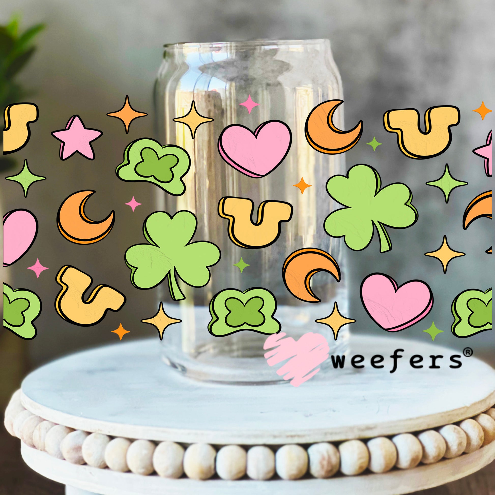 Lucky St Patrick's UV DTF Cup Wrap 16oz Libbey Glass Original Size Weefers