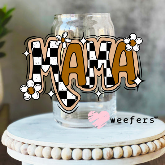 Mama Checkered Brown UV DTF Decal 16oz Libbey Glass Original Size Weefers