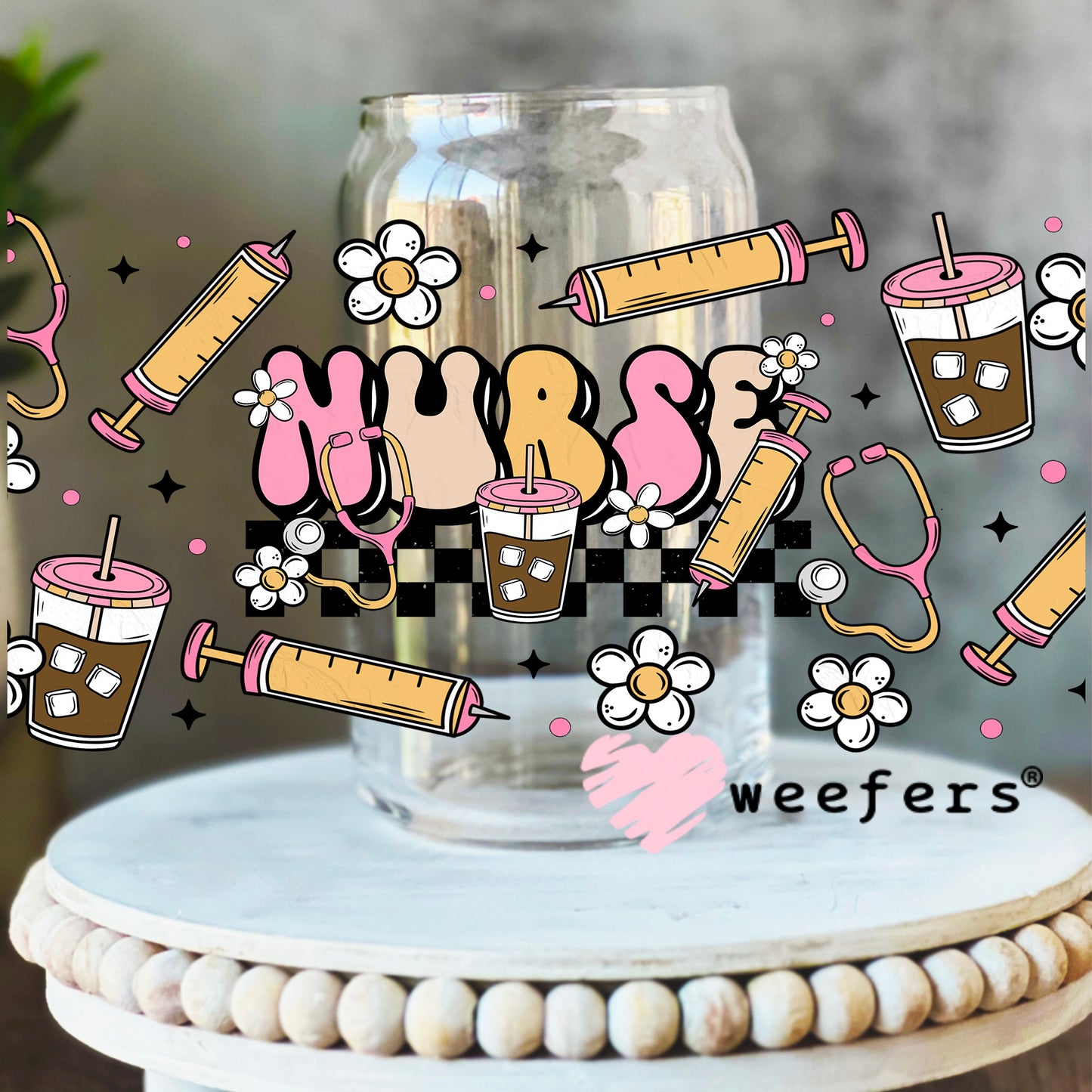 Nurse Coffee UV DTF Cup Wrap 16oz Libbey Glass Original Size Weefers
