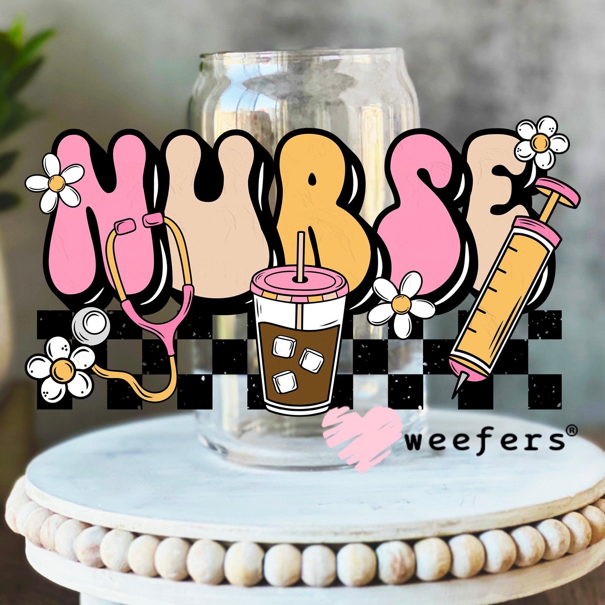 Nurse Coffee UV DTF Decal 16oz Libbey Glass Original Size Weefers