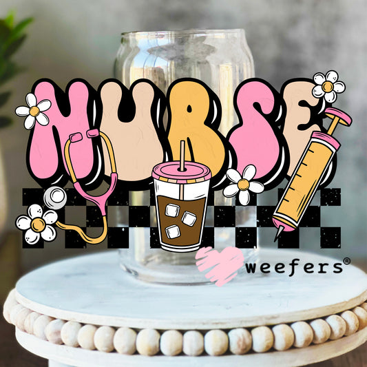 Nurse Coffee UV DTF Decal 16oz Libbey Glass Original Size Weefers