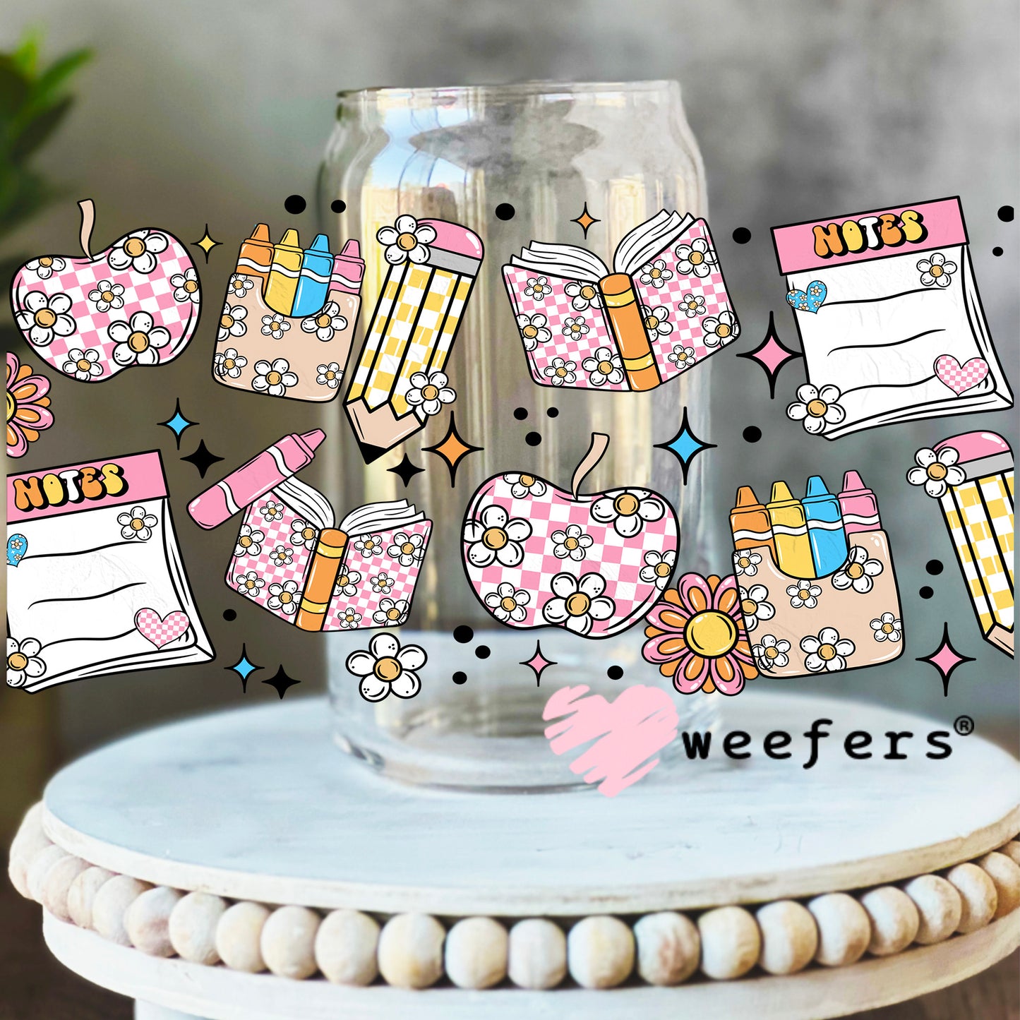 School Days Supplies UV DTF Cup Wrap 16oz Libbey Glass Original Size Weefers