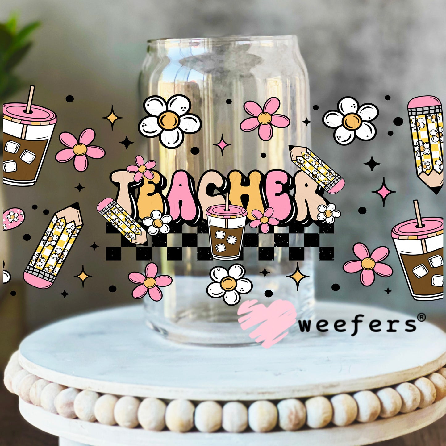 Teacher Coffee UV DTF Cup Wrap 16oz Libbey Glass Original Size Weefers