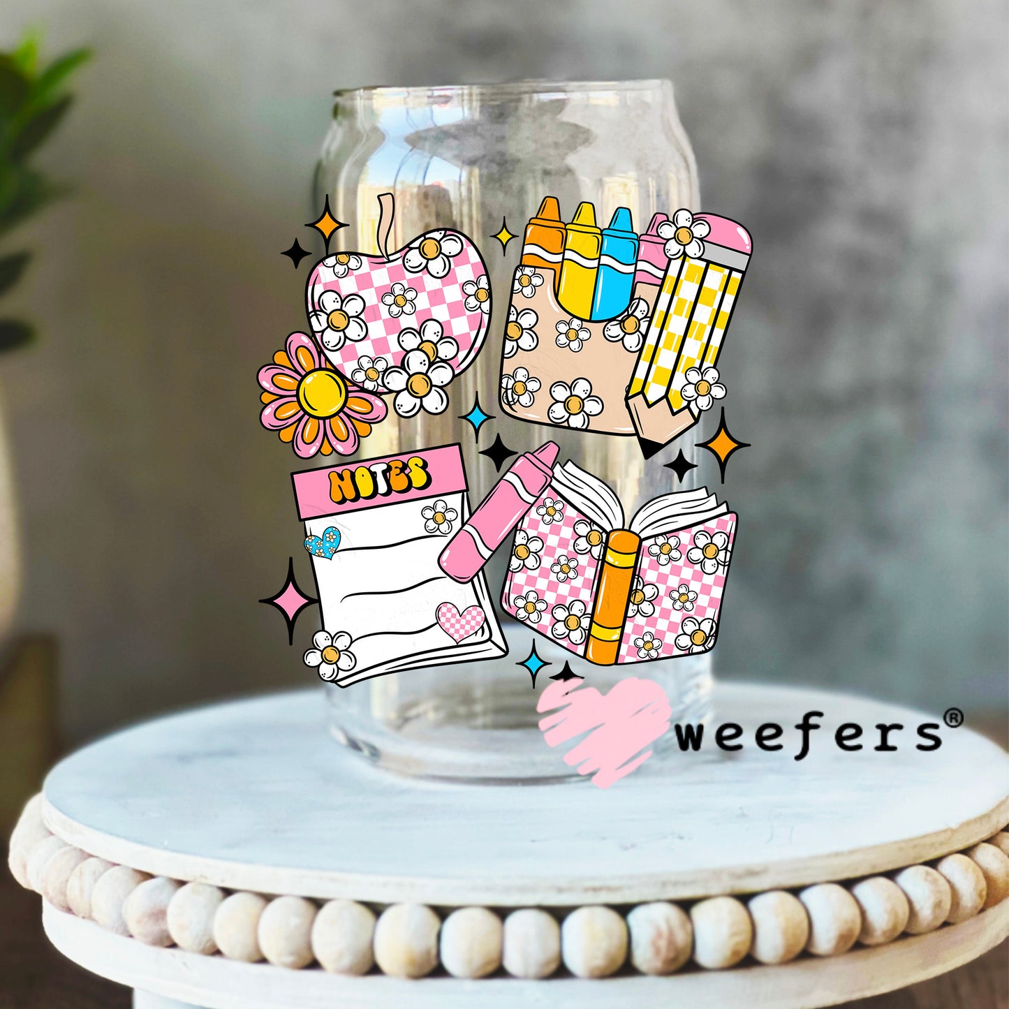 School Days Supplies UV DTF Decal 16oz Libbey Glass Original Size Weefers