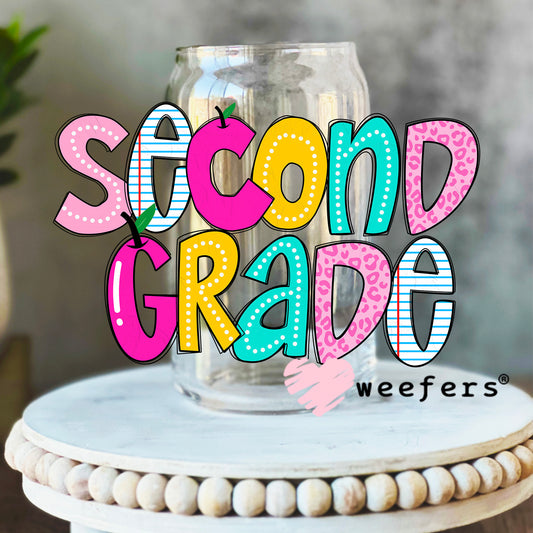Colorful Second Grade UV DTF Decal 16oz Libbey Glass Original Size Weefers