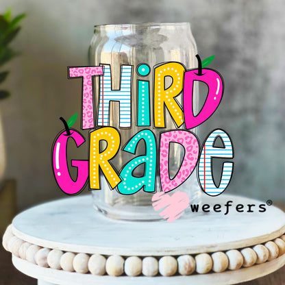 Colorful Third Grade UV DTF Decal 16oz Libbey Glass Original Size Weefers