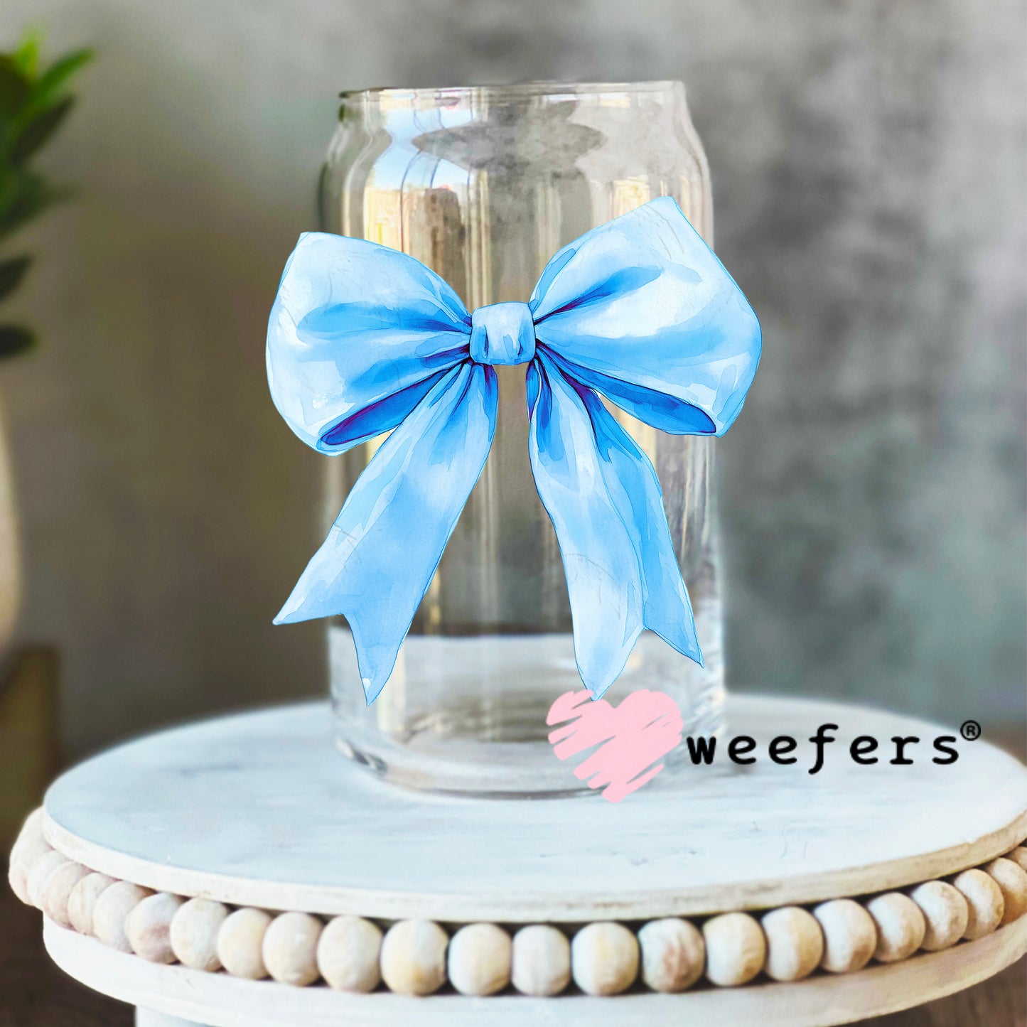 DIY Gender Reveal Coquette Blue Bow UV DTF Decal 16oz Libbey Glass Original Size Weefers