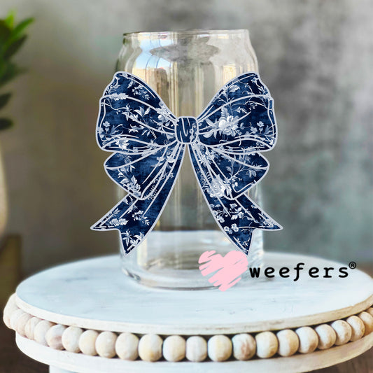 Navy Blue Coquette Bow UV DTF Decal 16oz Libbey Glass Original Size Weefers