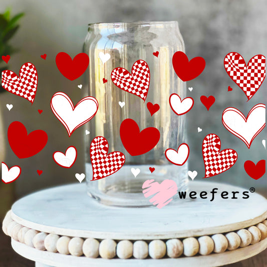 Valentine Red Hearts UV DTF Cup Wrap 16oz Libbey Glass Original Size Weefers