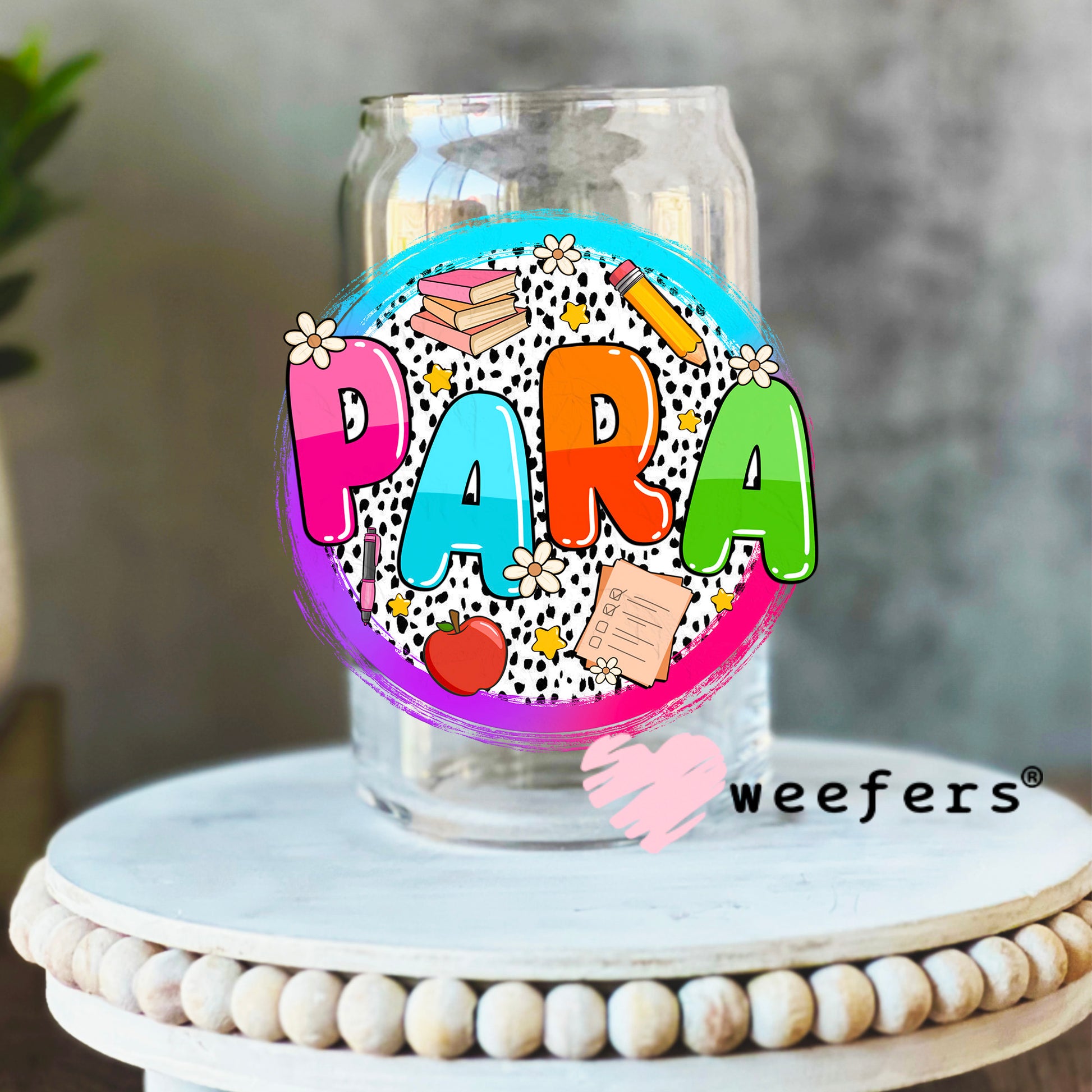 Para Dalmatian Dots UV DTF Decal 16oz Libbey Glass Original Size Weefers