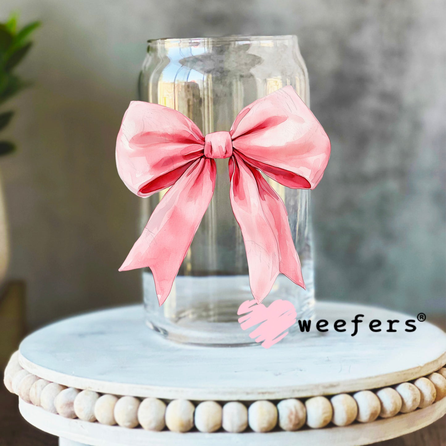 Pink Coquette Bow Baby Shower UV DTF Decal 16oz Libbey Glass Original Size Weefers
