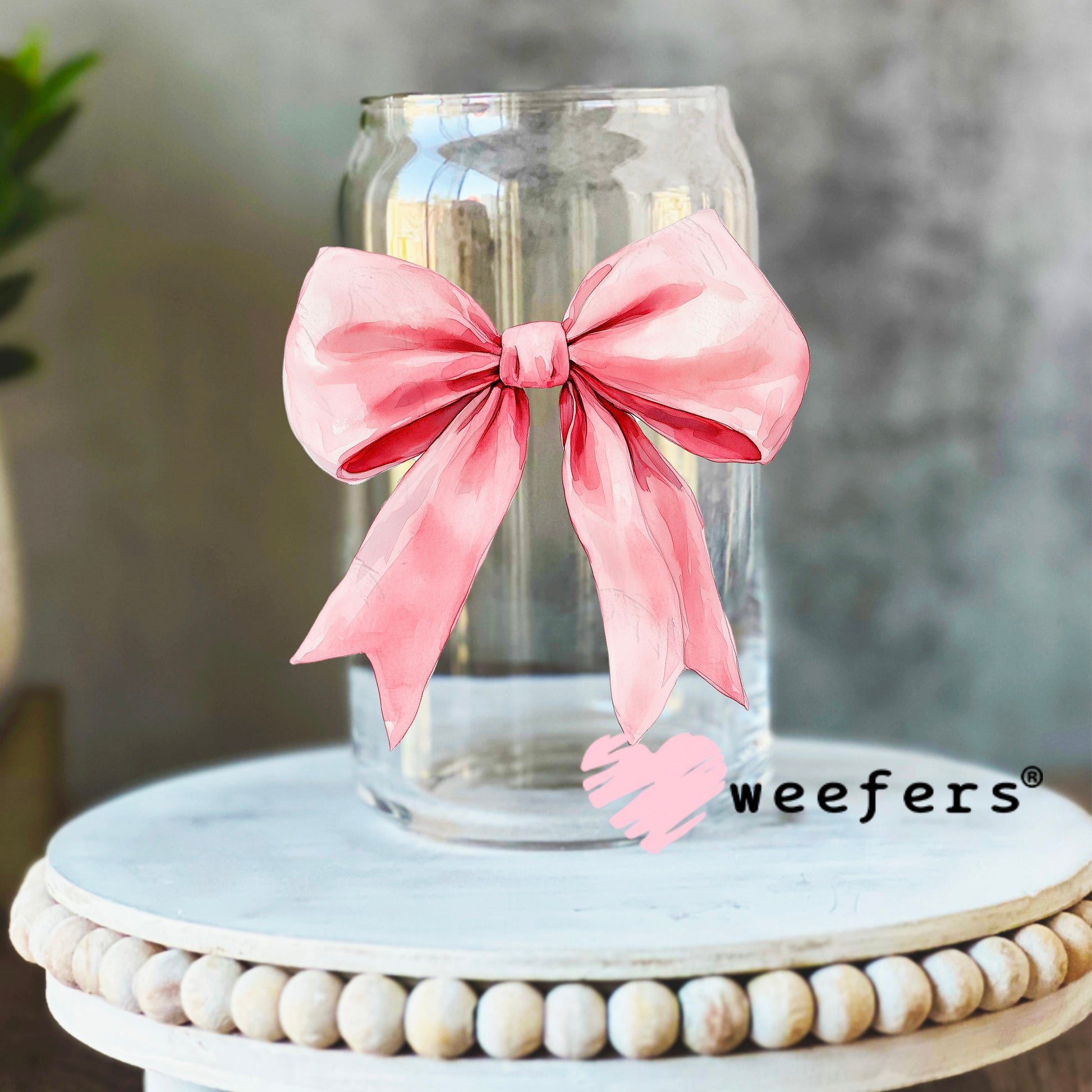 Pink Coquette Bow Baby Shower UV DTF Decal 16oz Libbey Glass Original Size Weefers