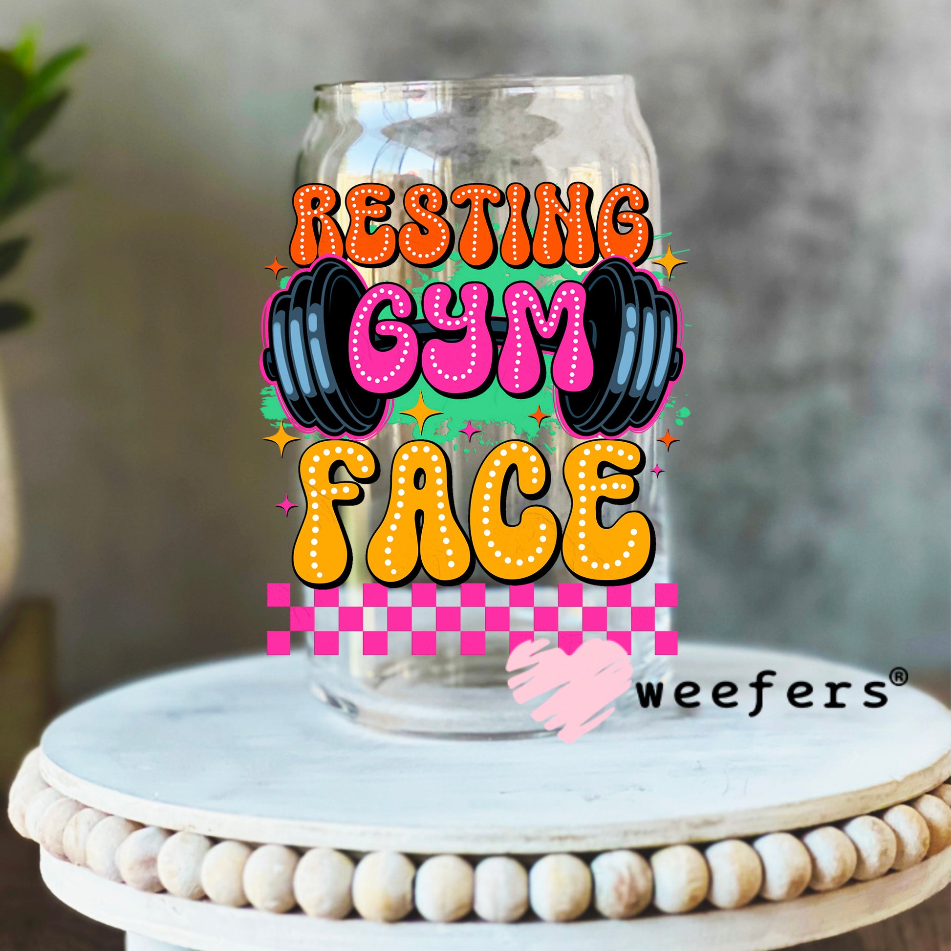 Resting Gym Face UV DTF Decal 16oz Libbey Glass Original Size Weefers