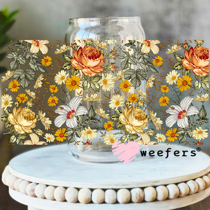 Rust and Gold Florals UV DTF Cup Wrap 16oz Libbey Glass Original Size Weefers