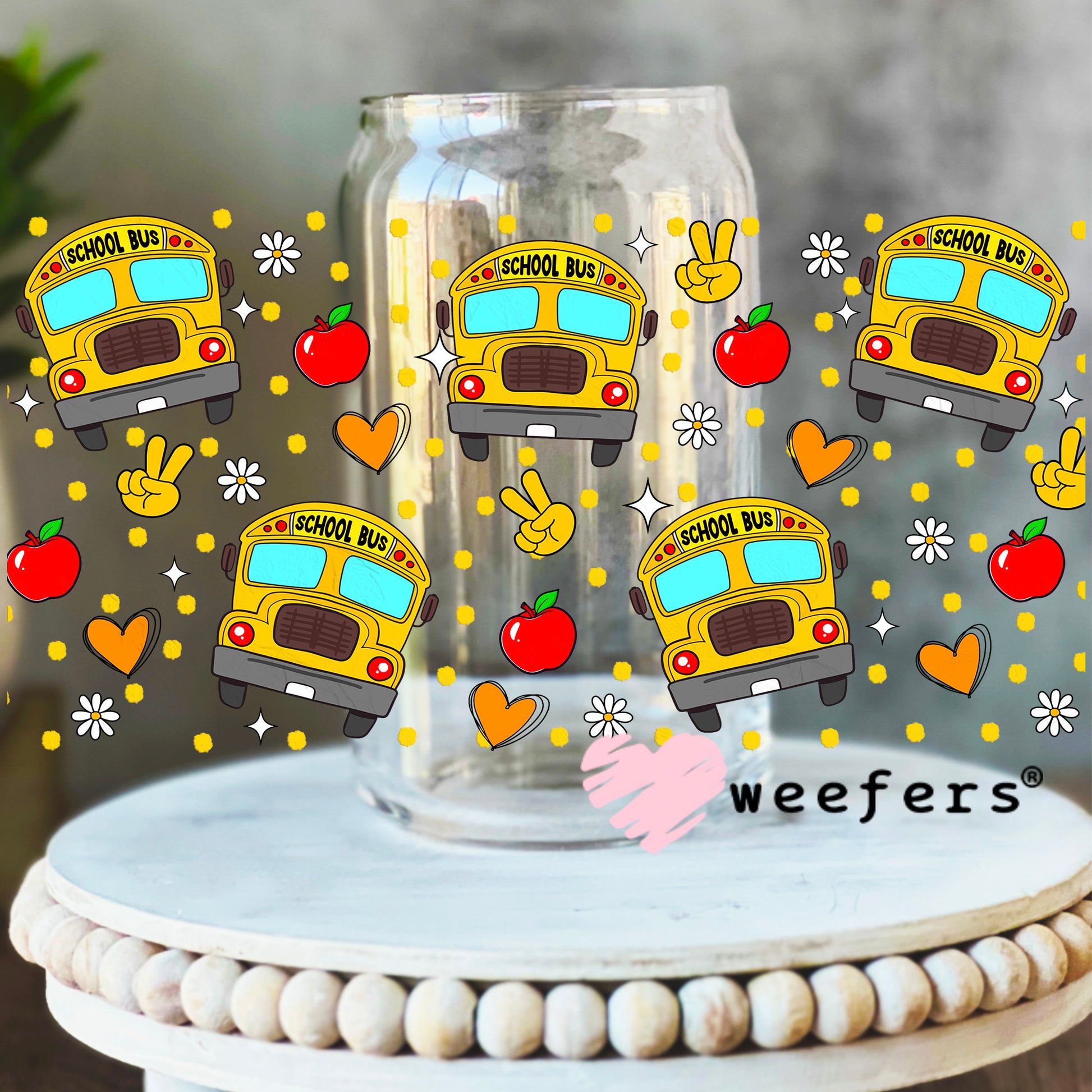 Bus Driver Apples UV DTF Cup Wrap 16oz Libbey Glass Original Size Weefers