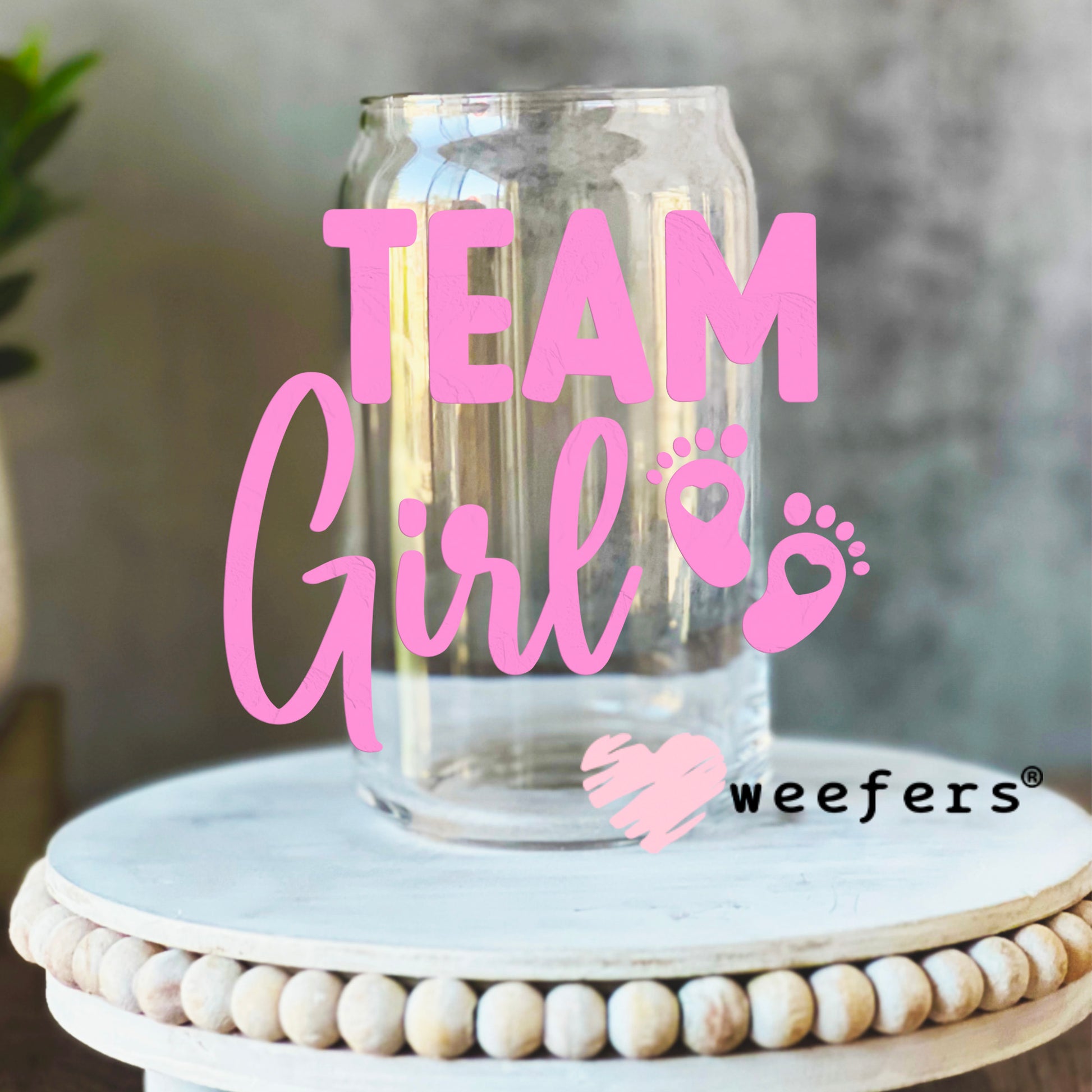 DIY Team Girl Gender Reveal UV DTF Decal 16oz Libbey Glass Original Size Weefers