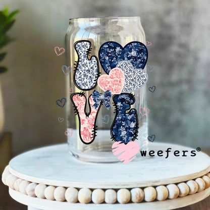 Love Blue Pink UV DTF Decal 16oz Libbey Glass Original Size Weefers