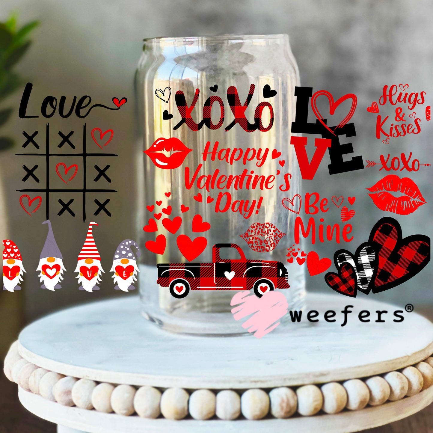 Valentine Love Quotes UV DTF Cup Wrap 16oz Libbey Glass Original Size Weefers