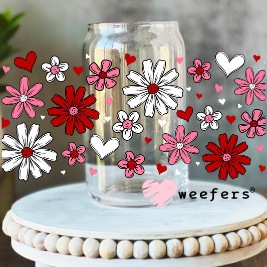 Pink and Red Hearts and Flowers UV DTF Cup Wrap 16oz Libbey Glass Original Size Weefers