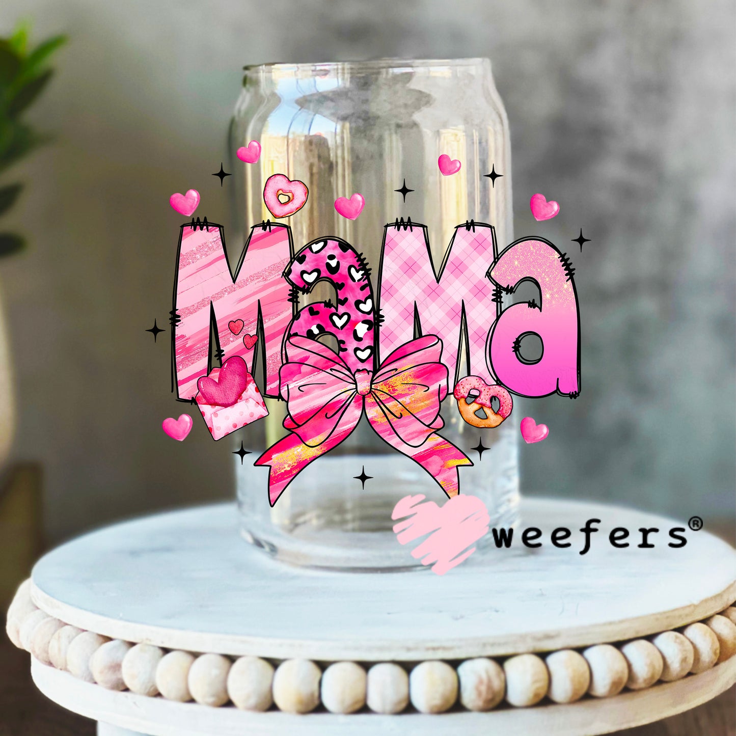 Mama Valentine Coquette UV DTF Decal 16oz Libbey Glass Original Size Weefers