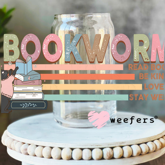 Bookworm UV DTF Decal 16oz Libbey Glass Original Size Weefers