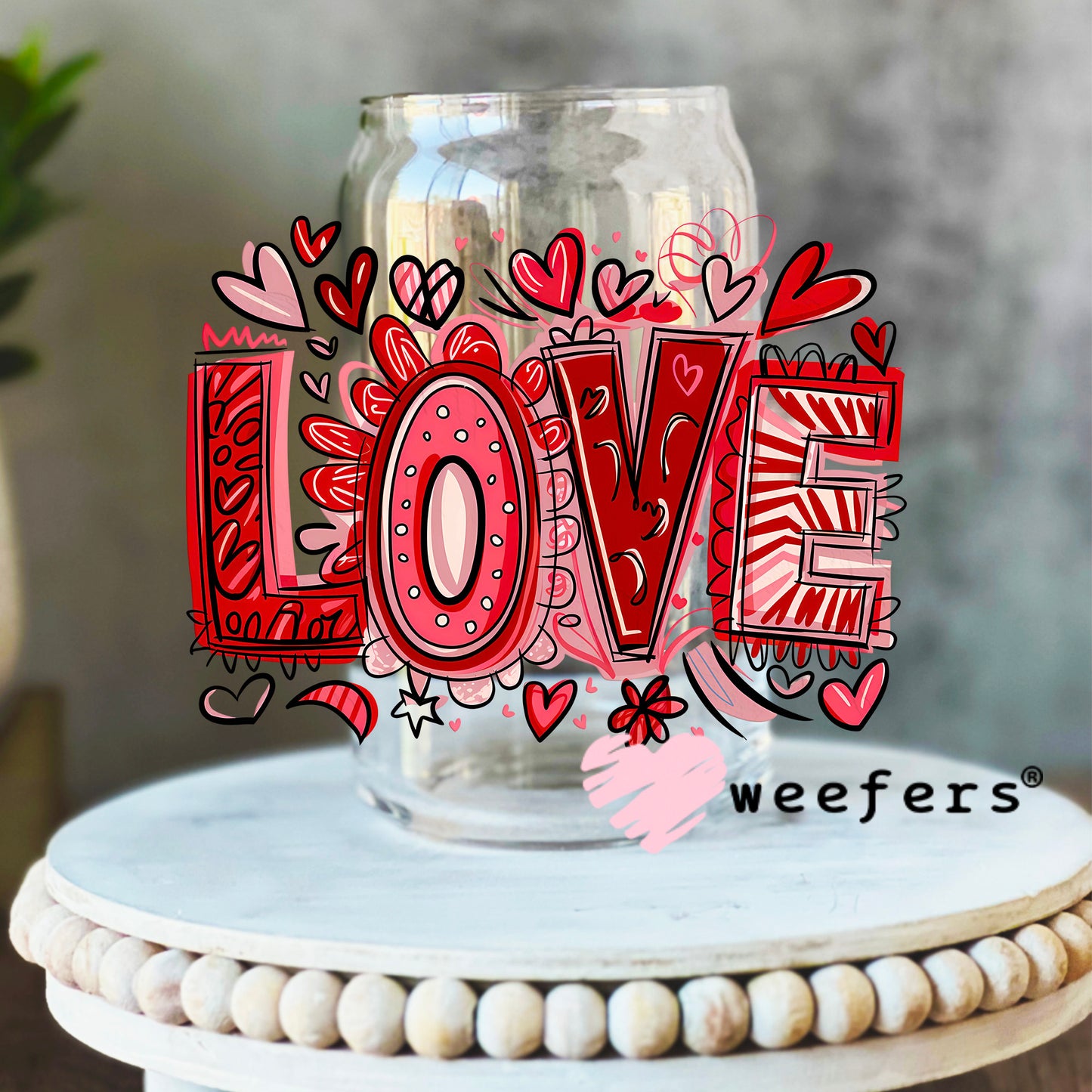 Love Valentine's Day UV DTF Decal 16oz Libbey Glass Original Size Weefers