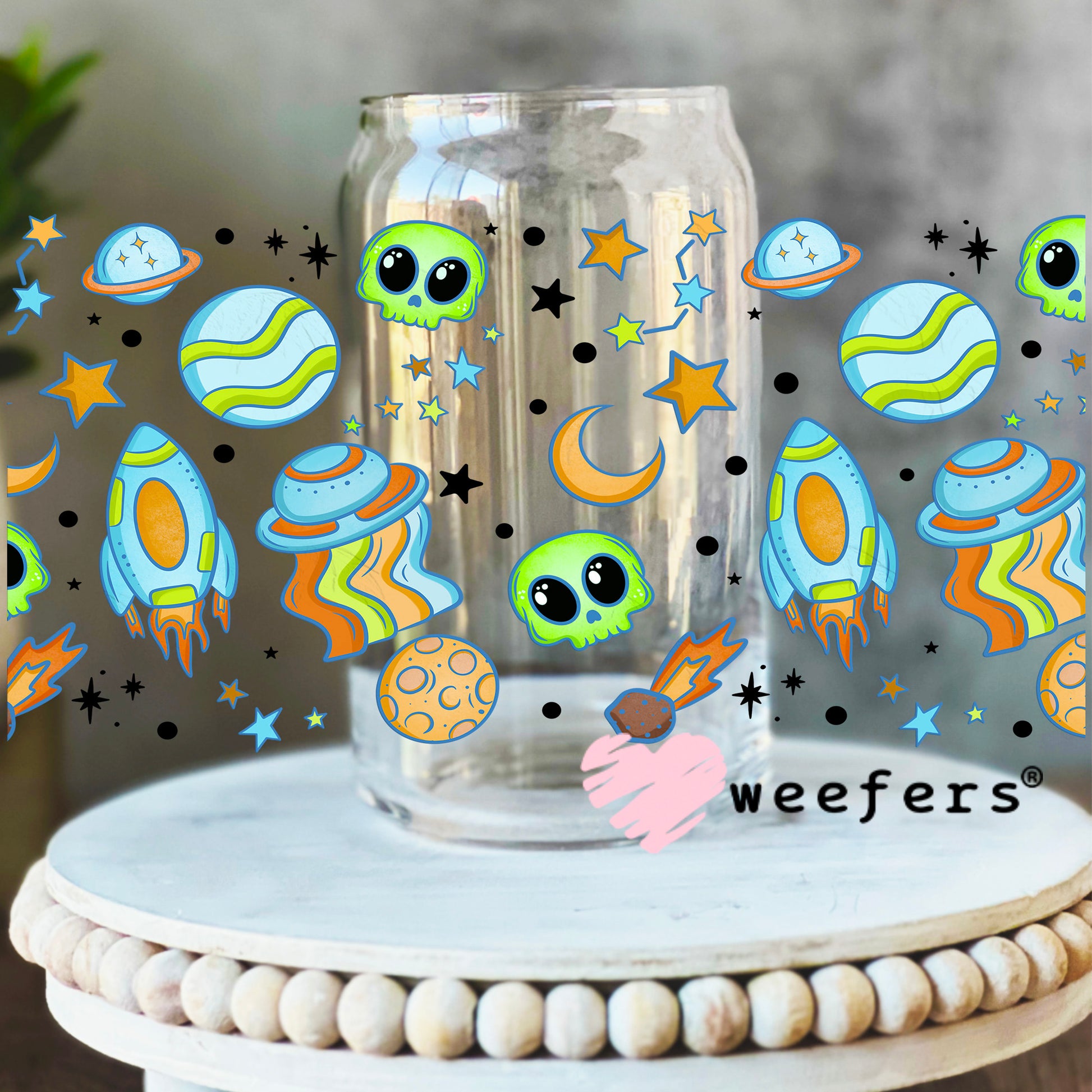 Aliens and Rocket Ships Kids UV DTF Cup Wrap 16oz Libbey Glass Original Size Weefers