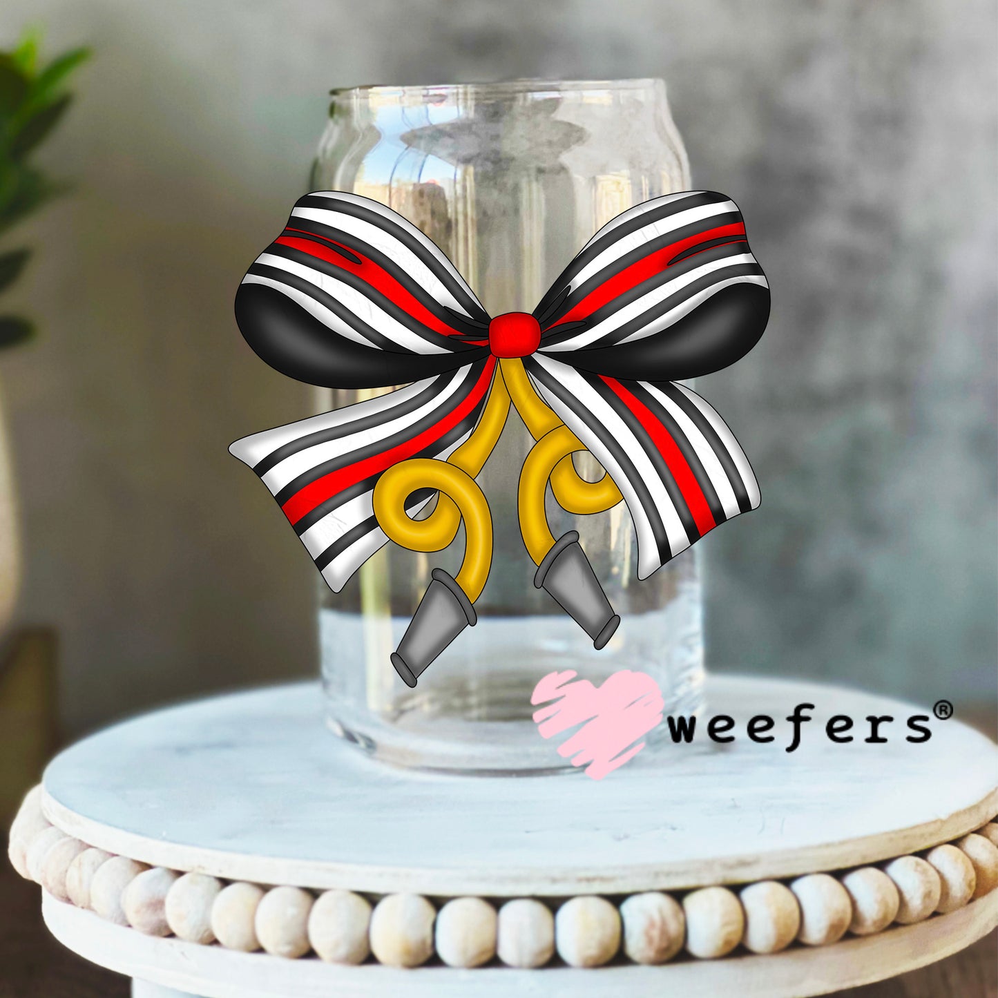 Firefighter Coquette Bow UV DTF Decal 16oz Libbey Glass Original Size Weefers