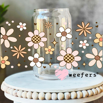 Neutral Plaid Florals UV DTF Cup Wrap 16oz Libbey Glass Original Size Weefers