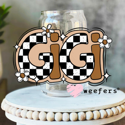 Gigi Brown Checkered UV DTF Decal 16oz Libbey Glass Original Size Weefers
