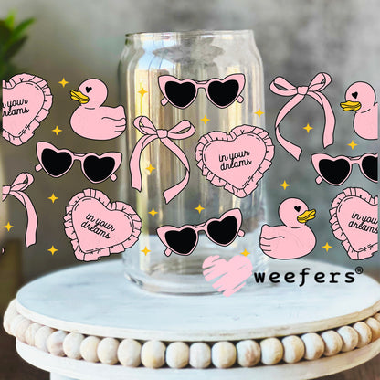 In Your Dreams Pink Ducks UV DTF Cup Wrap 16oz Libbey Glass Original Size Weefers