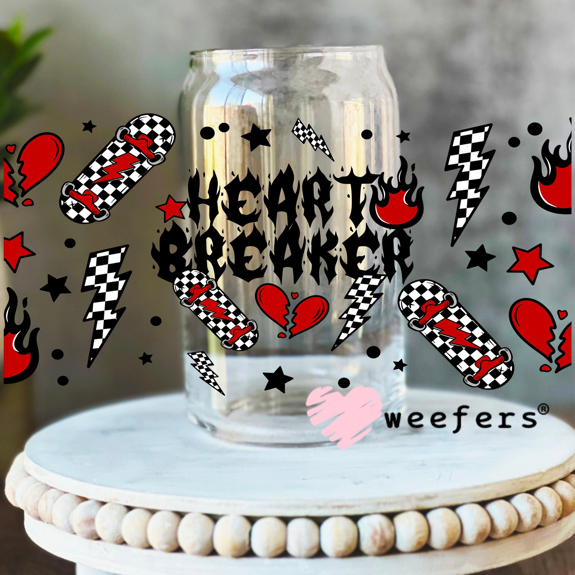 Heartbreaker Skateboard UV DTF Cup Wrap 16oz Libbey Glass Original Size Weefers