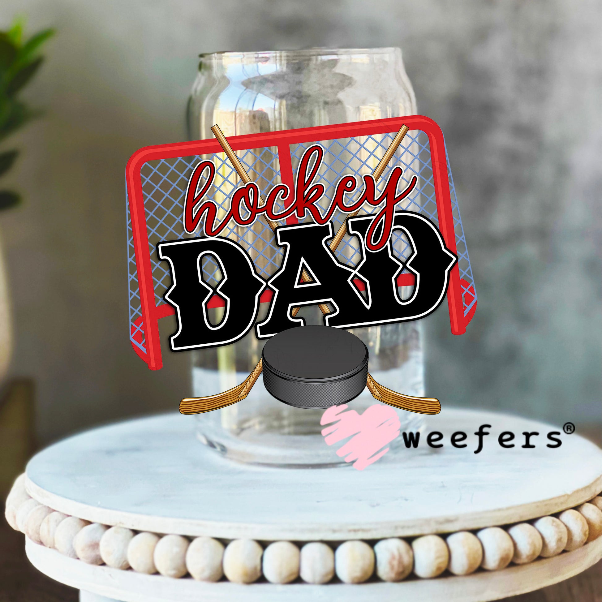 Hockey Dad UV DTF Decal 16oz Libbey Glass Original Size Weefers