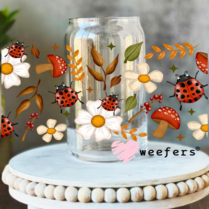 Lady Bugs, Mushrooms and Flowers UV DTF Cup Wrap 16oz Libbey Glass Original Size Weefers
