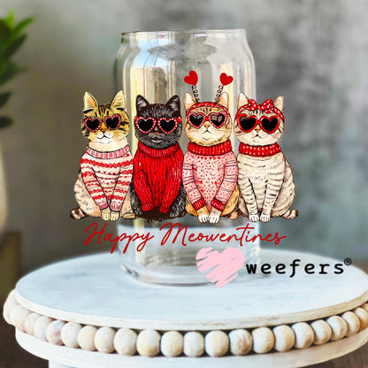 Happy Meowentines Cool Cat Friends UV DTF Decal 16oz Libbey Glass Original Size Weefers
