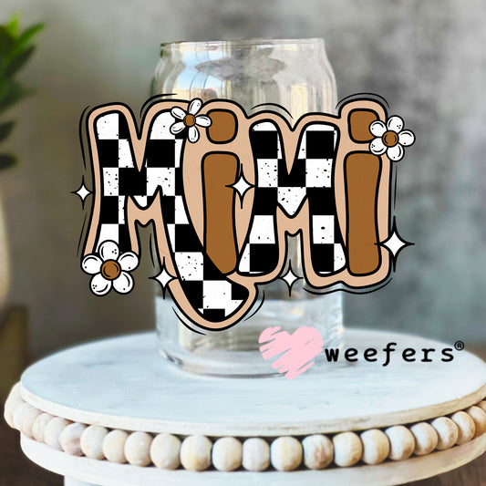 Mimi Brown Checkered UV DTF Decal 16oz Libbey Glass Original Size Weefers