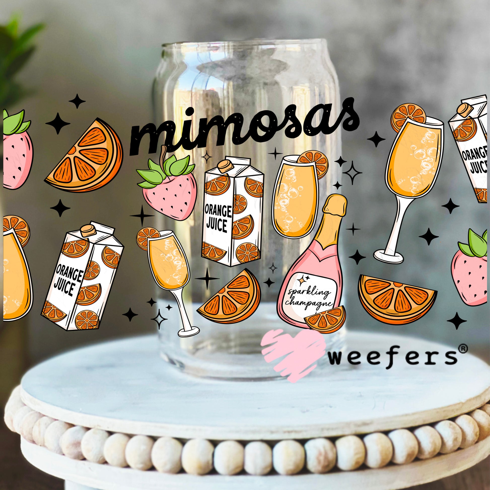 Mimosas Vibes UV DTF Cup Wrap 16oz Libbey Glass Original Size Weefers