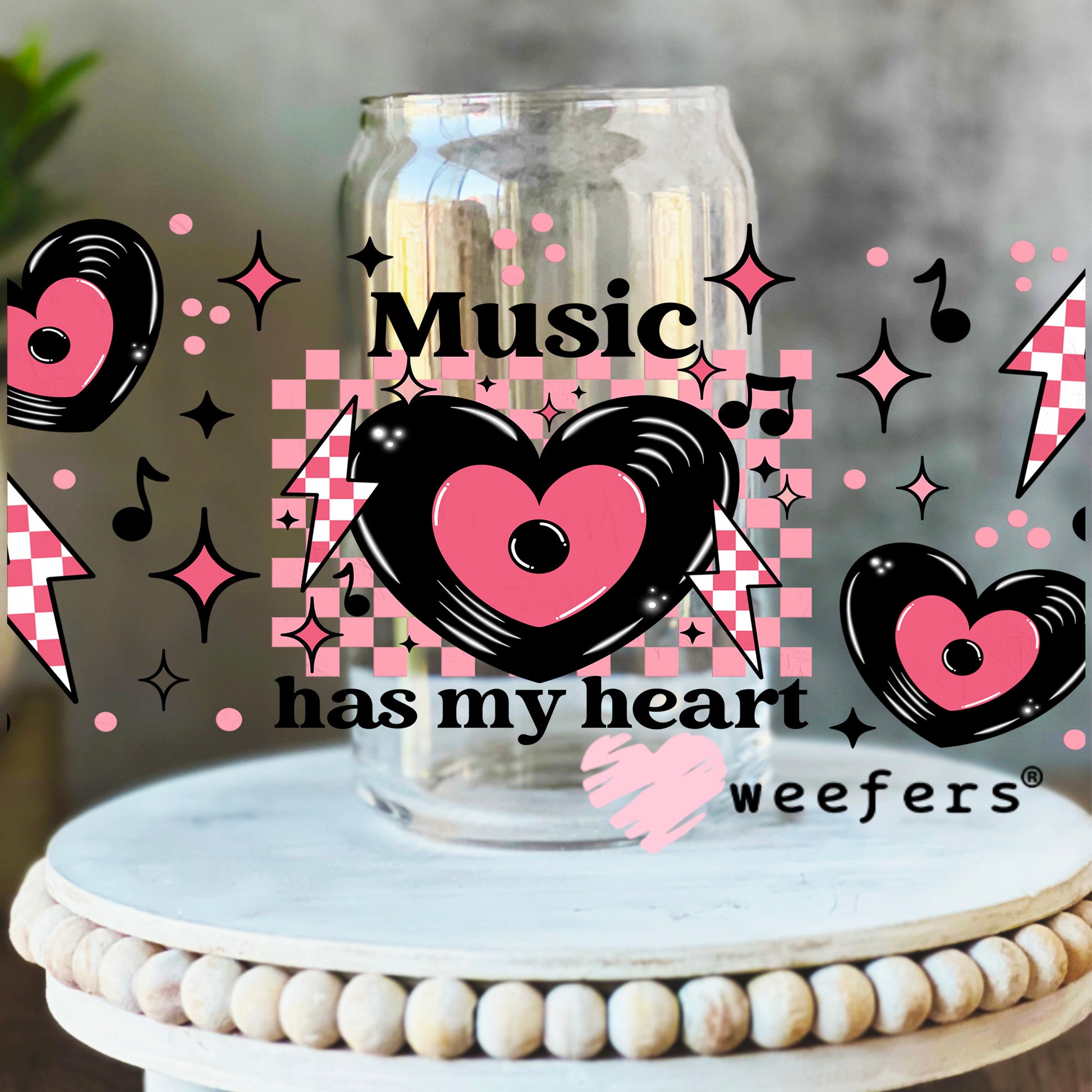 Music has My Heart UV DTF Cup Wrap 16oz Libbey Glass Original Size Weefers
