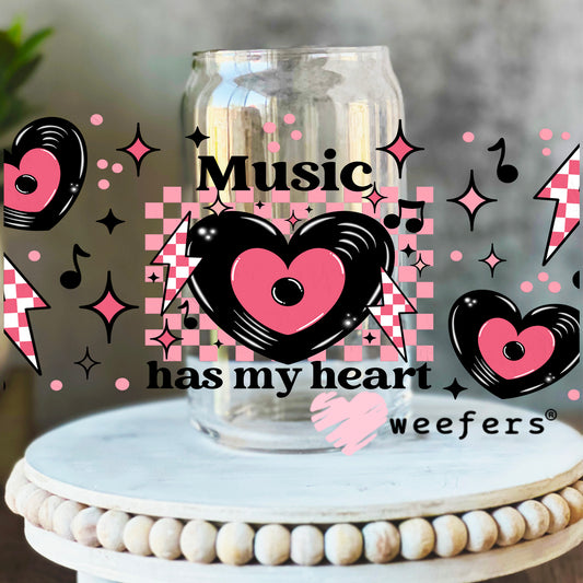 Music has My Heart UV DTF Cup Wrap 16oz Libbey Glass Original Size Weefers